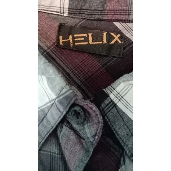 Helix Button Up Shirt Mens Purple Long Sleeve Plaid Size Large Y2k Skater Grunge - Picture 10 of 11